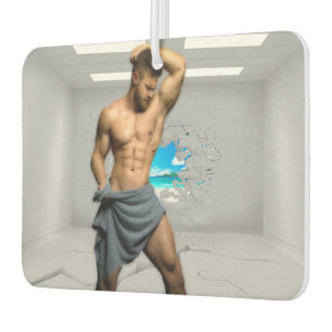 SlipperyJoe's Man towel broken white brick wall ba Air Freshener