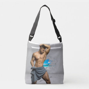 SlipperyJoe's Man towel broken white brick wall ba Crossbody Bag