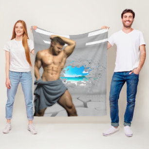 SlipperyJoe's Man towel broken white brick wall ba Fleece Blanket