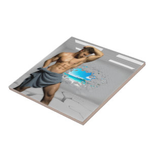 SlipperyJoe's Man towel broken white brick wall ba Tile