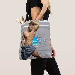 SlipperyJoe's Man towel broken white brick wall ba Tote Bag