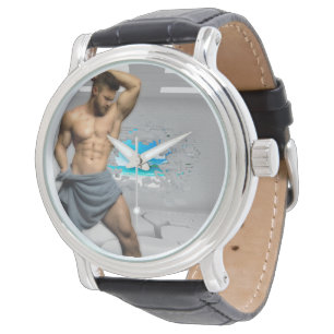SlipperyJoe's Man towel broken white brick wall ba Watch