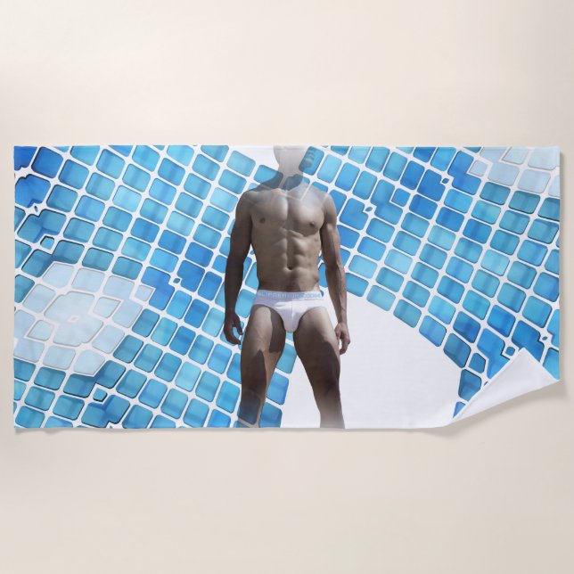 SlipperyJoe's Man underwear 6-pack chest abs male  Beach Towel (Front)
