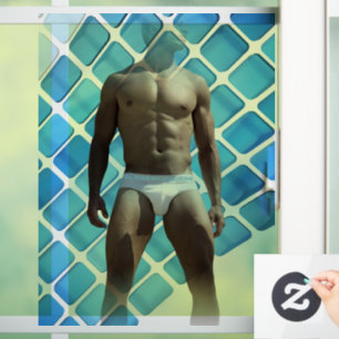 SlipperyJoe's Man underwear 6-pack chest abs male  Window Cling