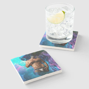 SlipperyJoe's Man underwear bulge purple blue abst Stone Coaster