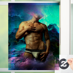 SlipperyJoe's Man underwear bulge purple blue abst Window Cling