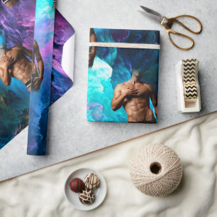 SlipperyJoe's Man underwear bulge purple blue abst Wrapping Paper