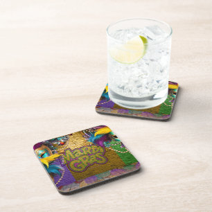 SlipperyJoe's Mardi Gras Bead Necklaces doubloons Coaster