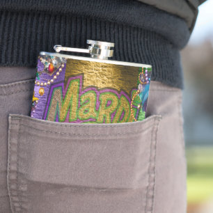 SlipperyJoe's Mardi Gras Bead Necklaces doubloons Hip Flask