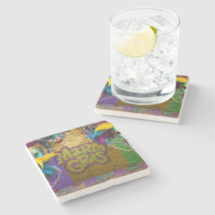 SlipperyJoe's Mardi Gras Bead Necklaces doubloons Stone Coaster