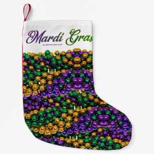 SlipperyJoe's Mardi Gras Bead Necklaces purple gol Small Christmas Stocking