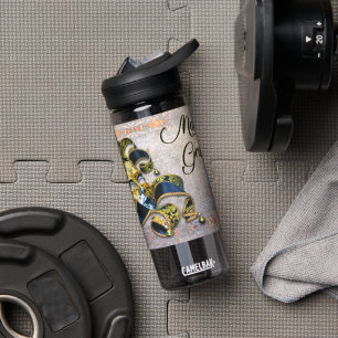 SlipperyJoe's Mardi Gras Mask purple gold green bl Water Bottle