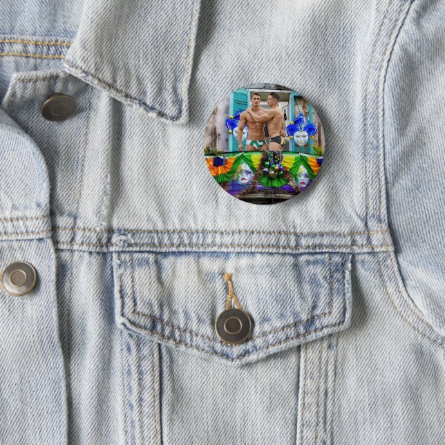 SlipperyJoe's Mardi Gras masks beads decorations s 2 Inch Round Button (In Situ)