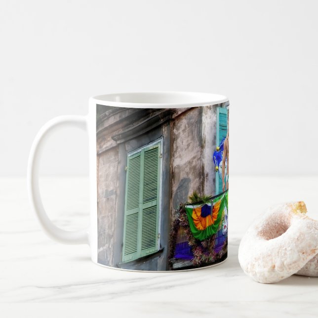 SlipperyJoe's Mardi Gras masks beads decorations s Coffee Mug (With Donut)