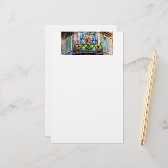 SlipperyJoe's Mardi Gras masks beads decorations s Stationery (Front/Back In Situ)