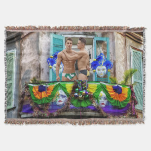 SlipperyJoe's Mardi Gras masks beads decorations s Throw Blanket