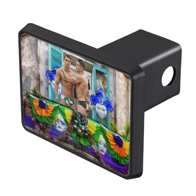SlipperyJoe's Mardi Gras masks beads decorations s Trailer Hitch Cover (Top Right)