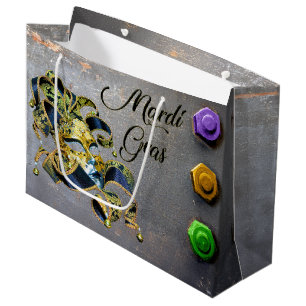 SlipperyJoe's Mardi Gras masquerade mask purple ye Large Gift Bag