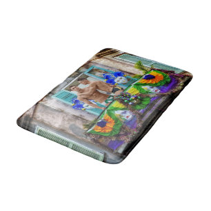 SlipperyJoe's Mardi Gras Men purple gold green bal Bath Mat