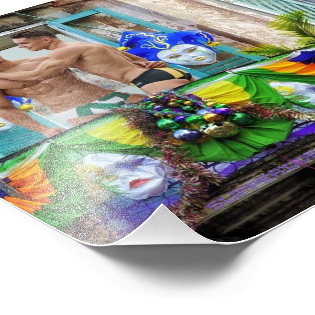 SlipperyJoe's Mardi Gras Men purple gold green bal Photo Print (Corner)