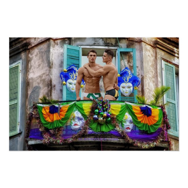 SlipperyJoe's Mardi Gras Men purple gold green bal Poster (Front)
