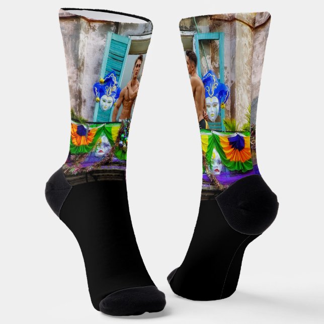 SlipperyJoe's Mardi Gras Men purple gold green bal Socks (Angled)