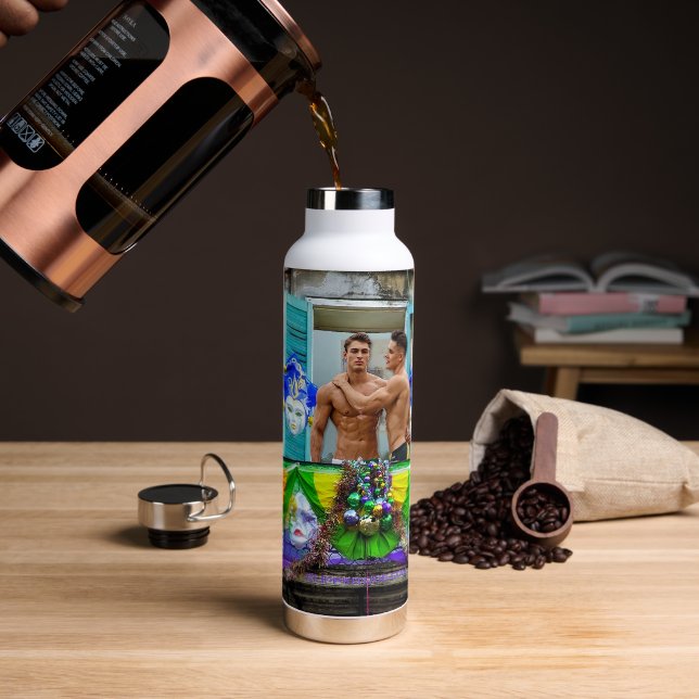 SlipperyJoe's Mardi Gras Men purple gold green bal Water Bottle (Coffee)