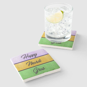 SlipperyJoe's Mardi Gras purple gold green metal s Stone Coaster