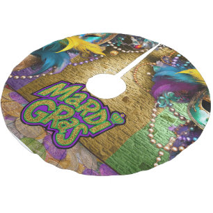 SlipperyJoe's Mardi Gras-themed graphic doubloons Brushed Polyester Tree Skirt
