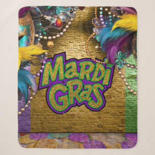SlipperyJoe's Mardi Gras-themed graphic doubloons Sherpa Blanket