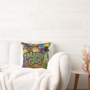SlipperyJoe's Mardi Gras-themed graphic doubloons Throw Pillow
