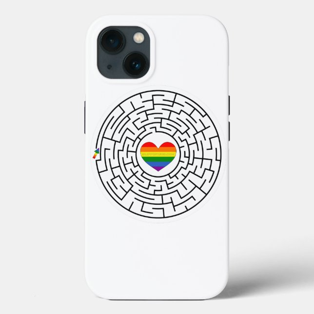 SlipperyJoe's maze encircles rainbow heart arrow m Case-Mate iPhone Case (Back)