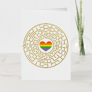 SlipperyJoe's maze encircles rainbow heart arrow m Foil Greeting Card