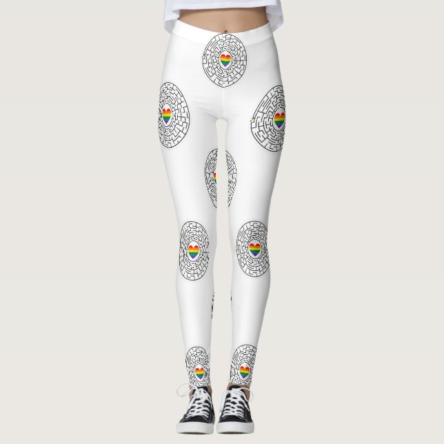 SlipperyJoe's maze encircles rainbow heart arrow m Leggings (Front)