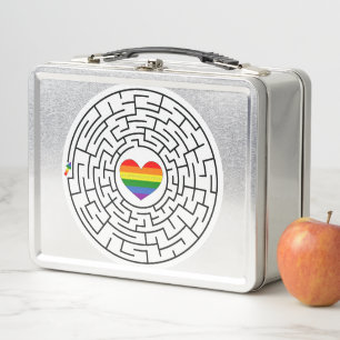 SlipperyJoe's maze encircles rainbow heart arrow m Metal Lunch Box