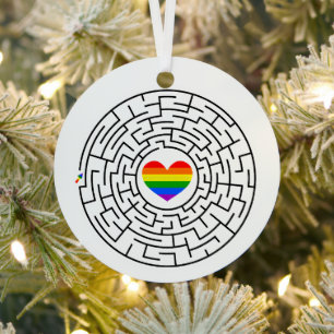 SlipperyJoe's maze encircles rainbow heart arrow m Metal Ornament