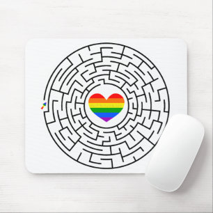 SlipperyJoe's maze encircles rainbow heart arrow m Mouse Pad