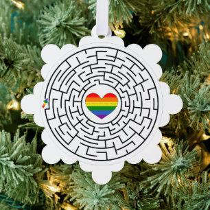 SlipperyJoe's maze encircles rainbow heart arrow m Ornament Card