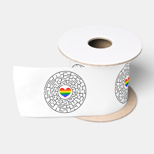 SlipperyJoe's maze encircles rainbow heart arrow m Satin Ribbon