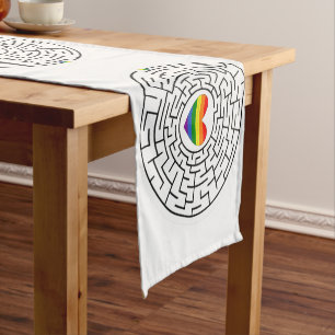 SlipperyJoe's maze encircles rainbow heart arrow m Short Table Runner