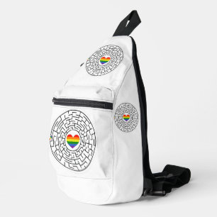 SlipperyJoe's maze encircles rainbow heart arrow m Sling Bag