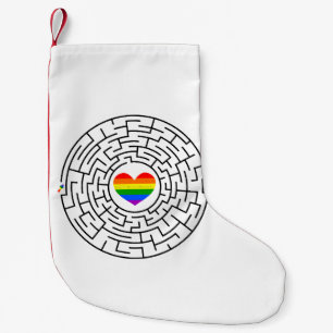 SlipperyJoe's maze encircles rainbow heart arrow m Small Christmas Stocking
