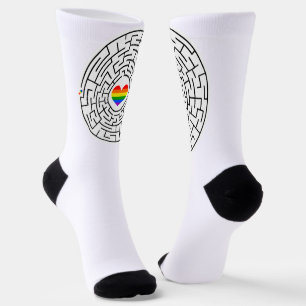 SlipperyJoe's maze encircles rainbow heart arrow m Socks