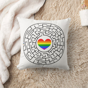 SlipperyJoe's maze encircles rainbow heart arrow m Throw Pillow