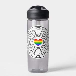SlipperyJoe's maze encircles rainbow heart arrow m Water Bottle