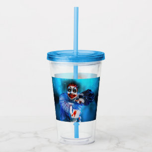SlipperyJoe's menacing clown Happy Halloween red b Acrylic Tumbler