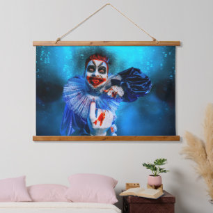 SlipperyJoe's menacing clown Happy Halloween red b Hanging Tapestry