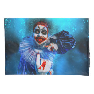 SlipperyJoe's menacing clown Happy Halloween red b Pillowcase