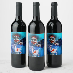 SlipperyJoe's menacing clown Happy Halloween red b Wine Label
