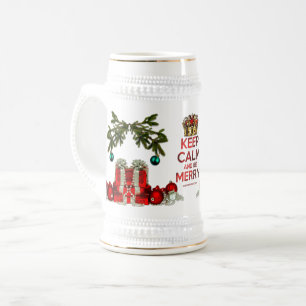 SlipperyJoe's Merry Christmas artistic tree orname Beer Stein